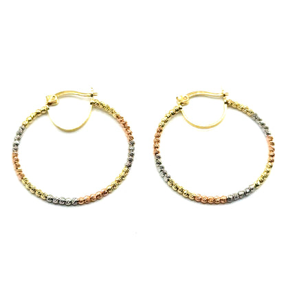 Argollas (con bolitas) en Oro 10K (Tres Tonos)