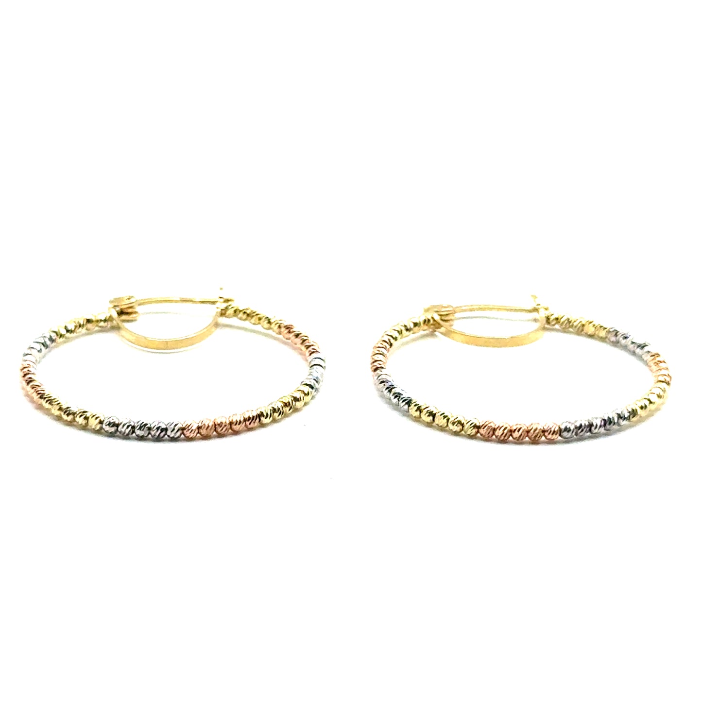 Argollas (con bolitas) en Oro 10K (Tres Tonos)