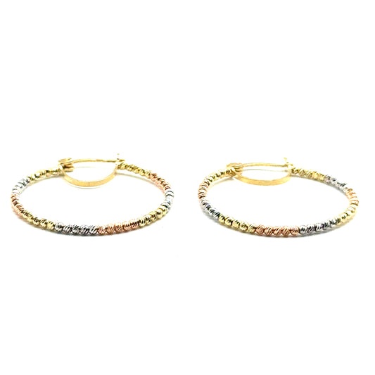 Argollas (con bolitas) en Oro 10K (Tres Tonos)