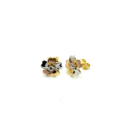 Aretes (flor) en Oro 10K Tres Tonos