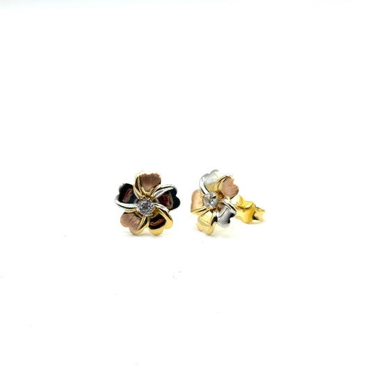 Aretes (flor) en Oro 10K Tres Tonos