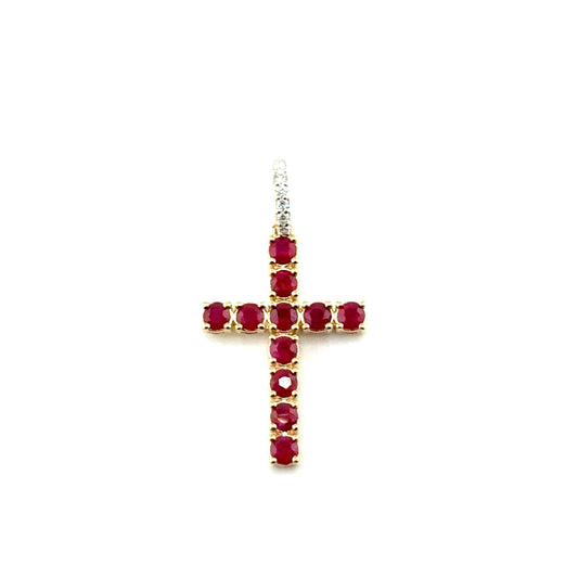 Dije Cruz de Rubi en Oro 14K