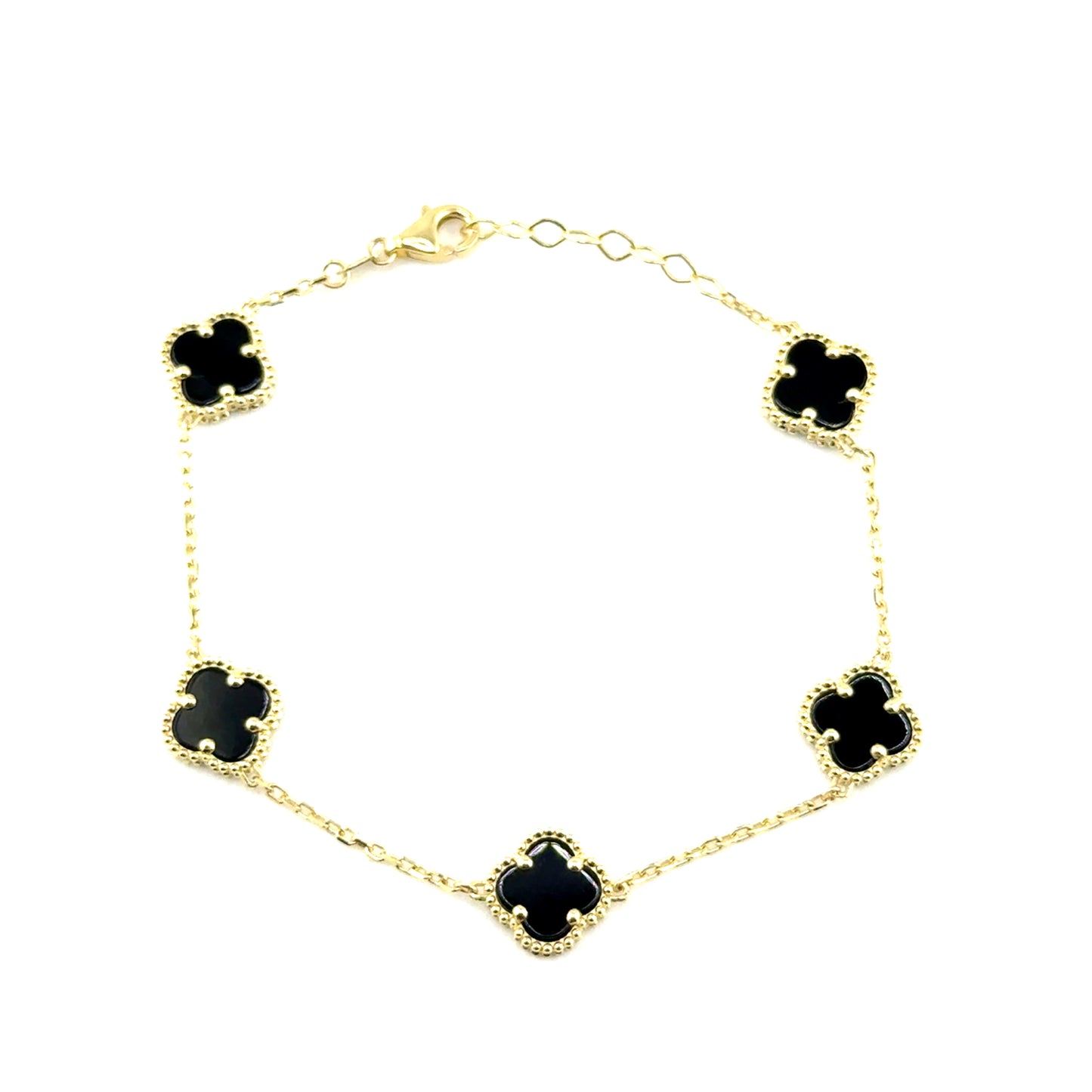 Pulsera Trebol 10mm (negro) en Oro 10K