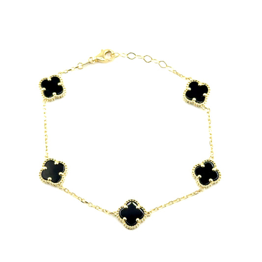 Pulsera Trebol 10mm (negro) en Oro 10K