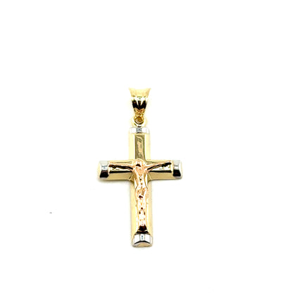 Dije Cruz en Oro 14K Tres Tono