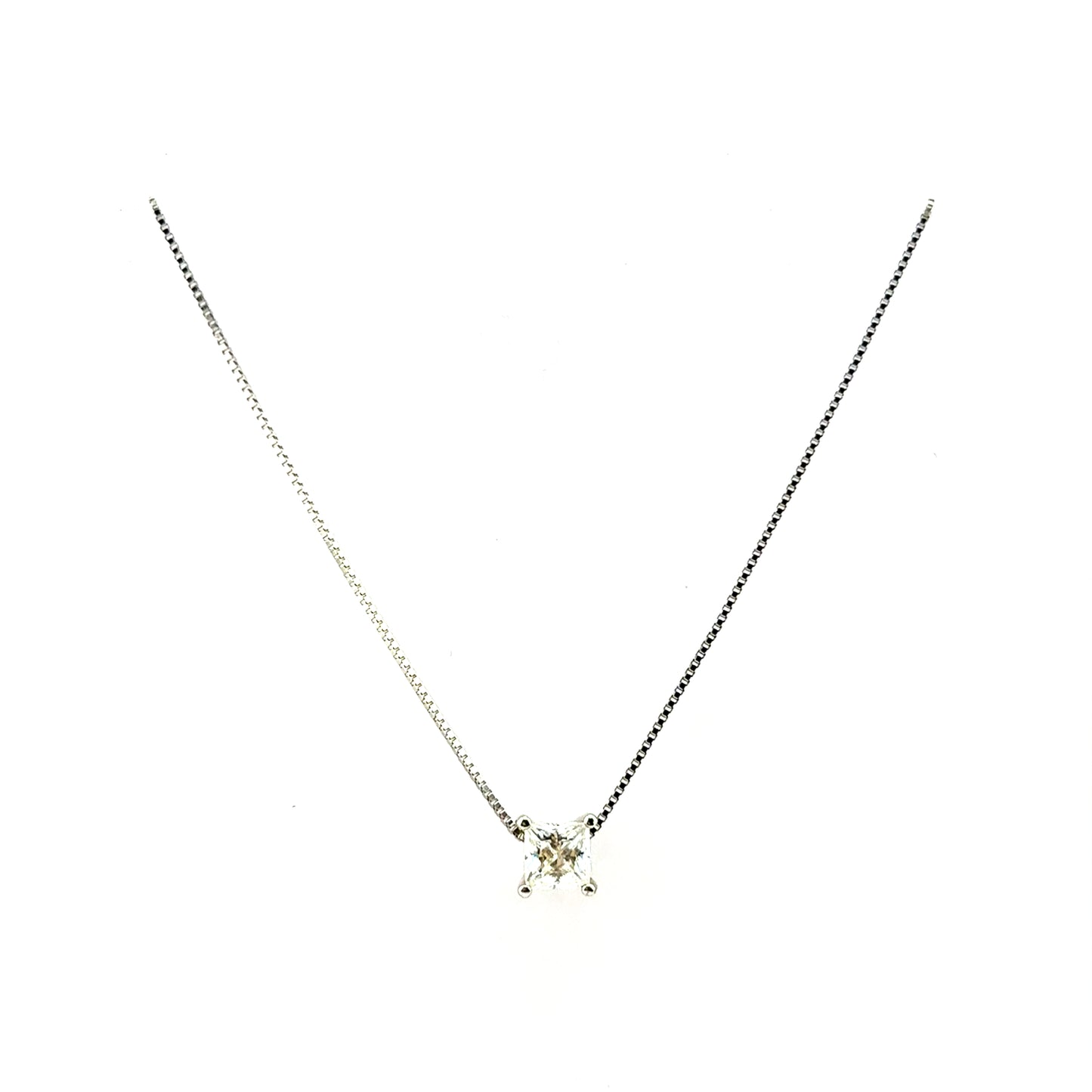 Collar (solitario corte princesa) de Moissanita en Plata