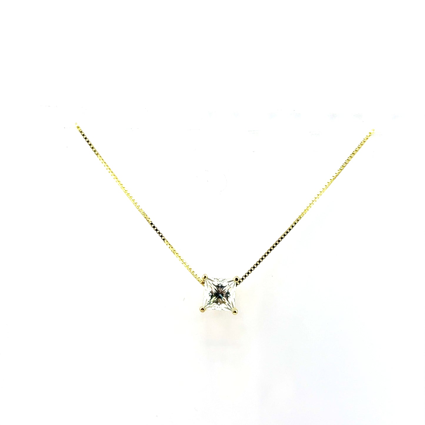 Collar (solitario corte princesa) de Moissanita en Plata