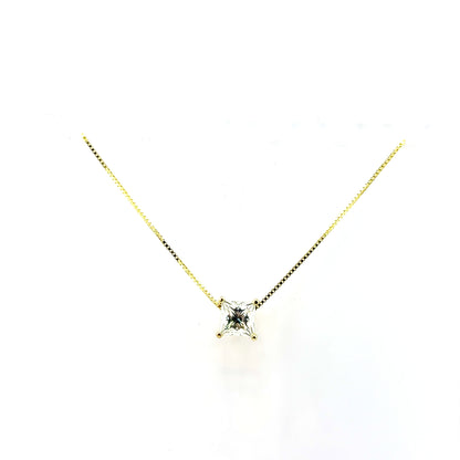 Collar (solitario corte princesa) de Moissanita en Plata