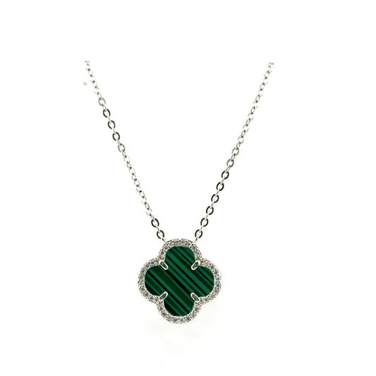 Collar Trebol (malaquita) en Plata