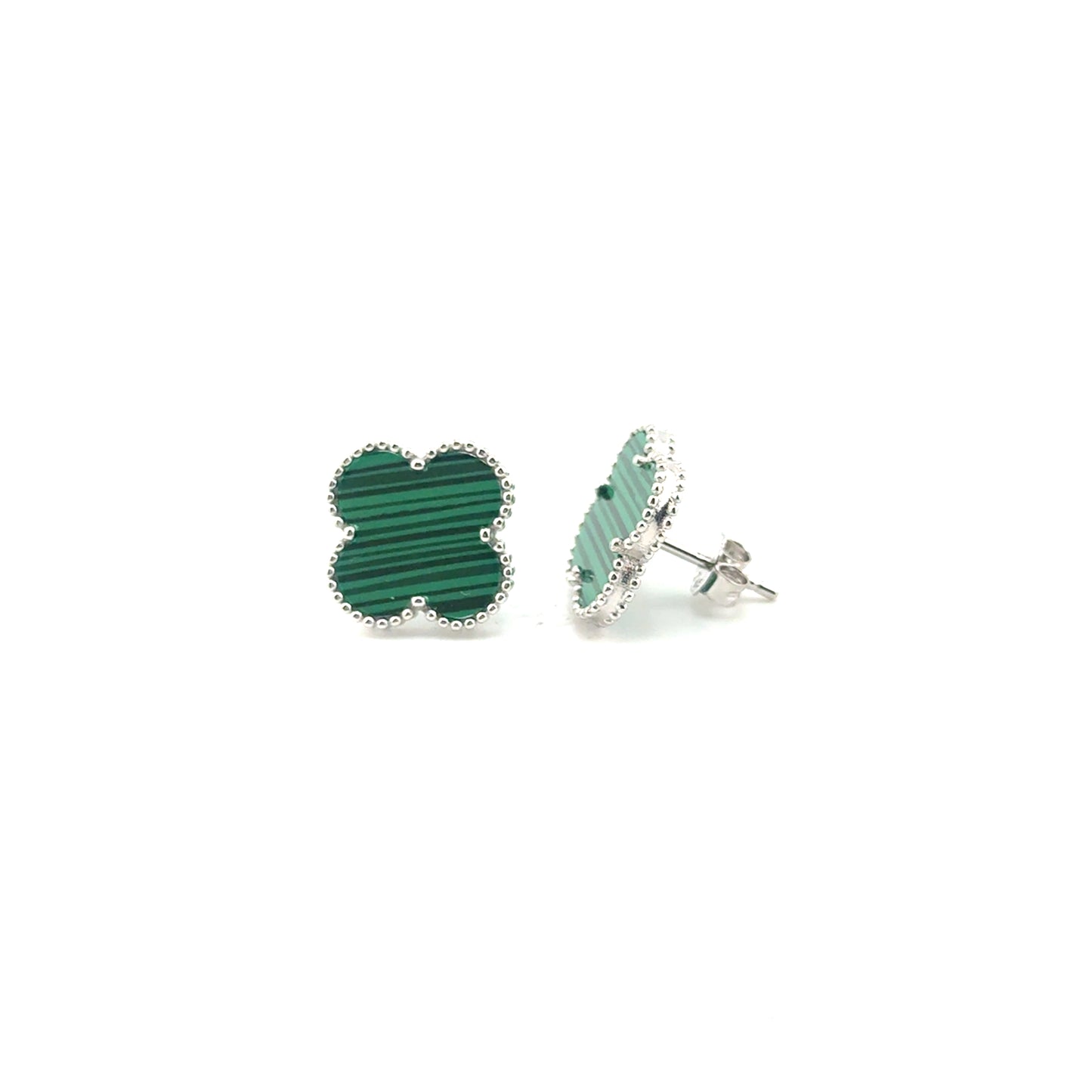 Aretes Trébol (Malaquita) en Plata