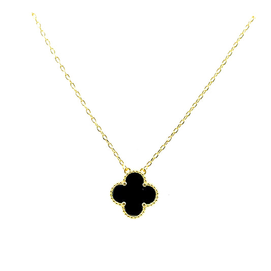 Collar Trebol (negro ónix) en Plata