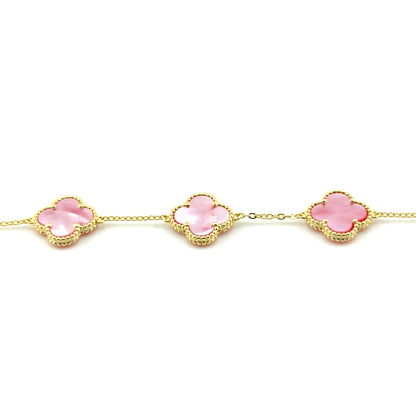Pulsera Trebol (Rosado Madre de perla) en Plata