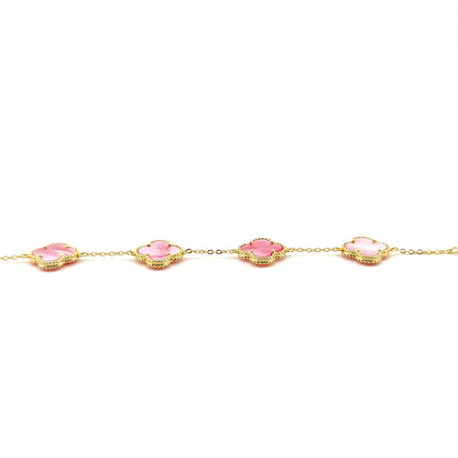 Pulsera Trebol (Rosado Madre de perla) en Plata