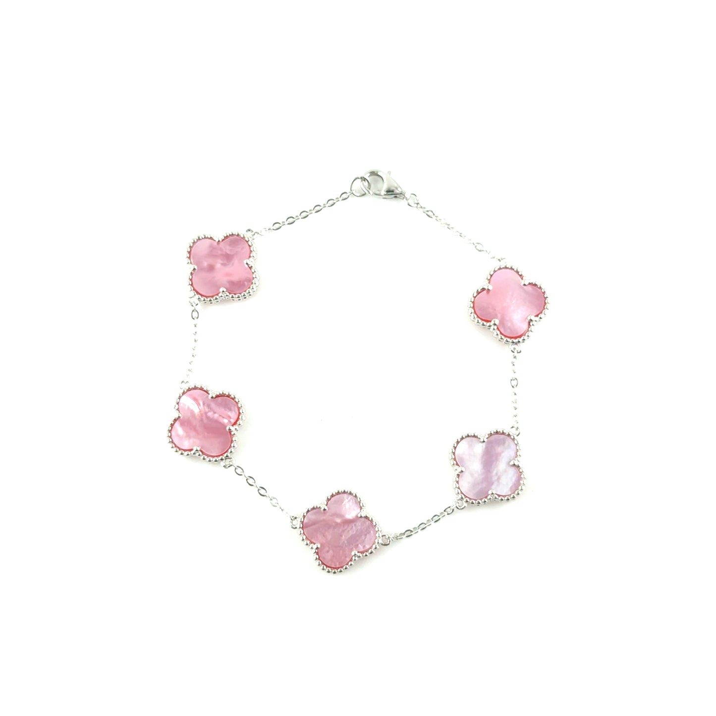 Pulsera Trebol (Rosado Madre de perla) en Plata