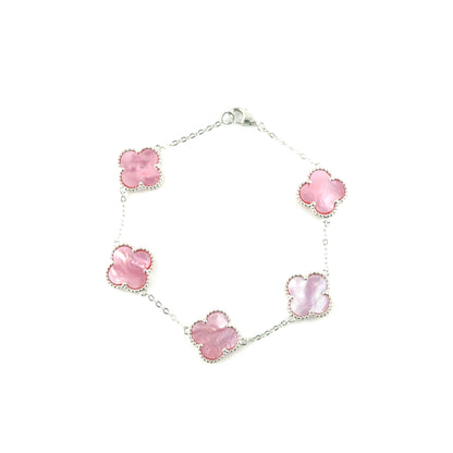 Pulsera Trebol (Rosado Madre de perla) en Plata