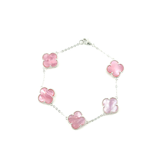 Pulsera Trebol (Rosado Madre de perla) en Plata