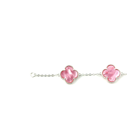 Pulsera Trebol (Rosado Madre de perla) en Plata