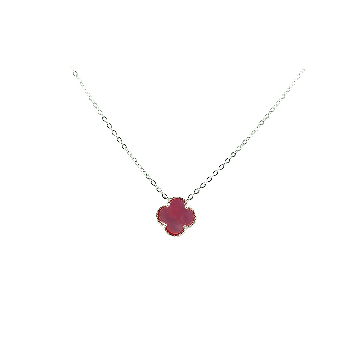 Collar Trebol (madre de perla rosado) en Plata