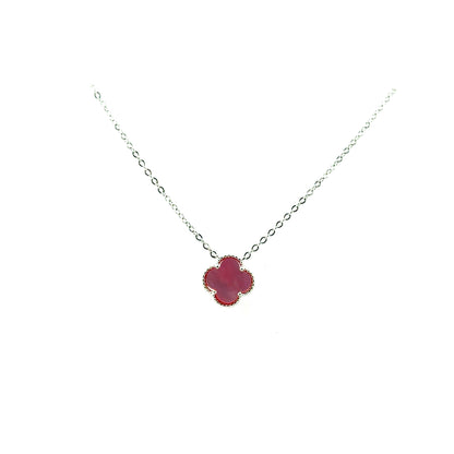 Collar Trebol (madre de perla rosado) en Plata