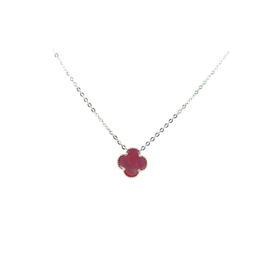 Collar Trebol (madre de perla rosado) en Plata