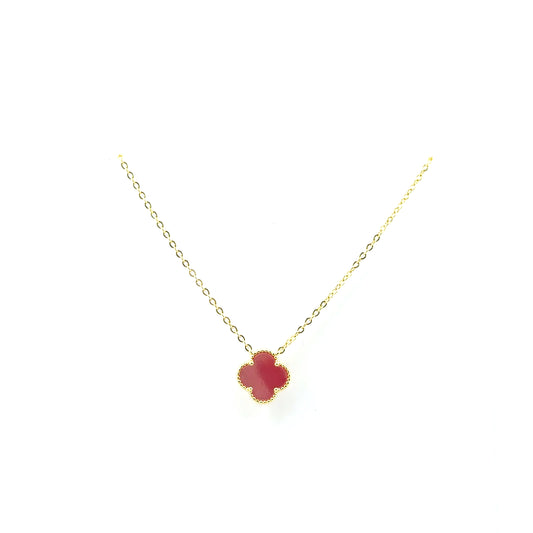 Collar Trebol (madre de perla rosado) en Plata