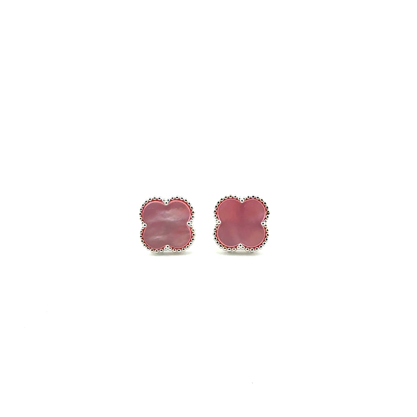 Aretes Trebol (madre de perla rosado) en Plata