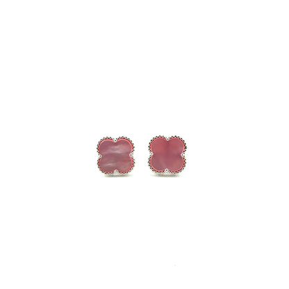 Aretes Trebol (madre de perla rosado) en Plata