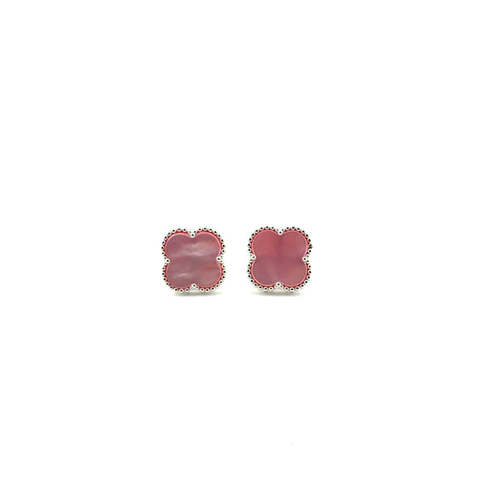 Aretes Trebol (madre de perla rosado) en Plata
