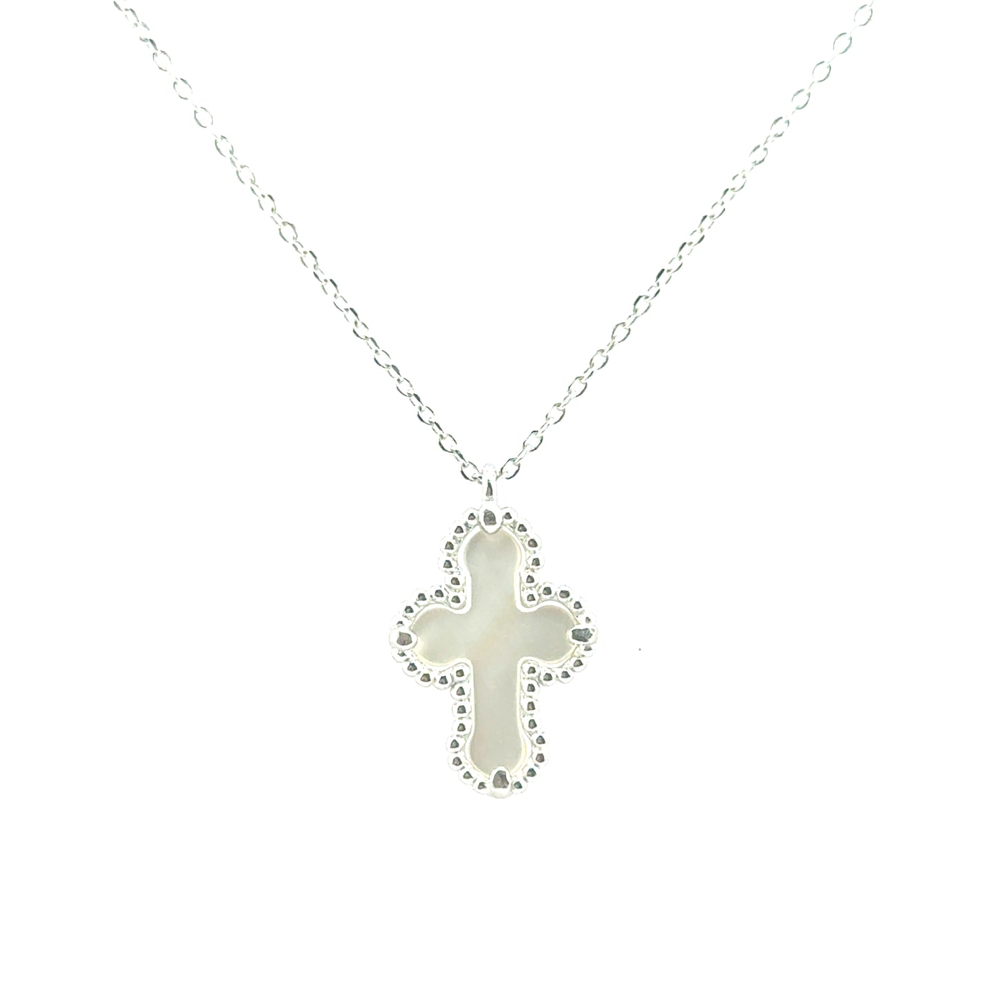 Collar Cruz (madre de perla) en Plata