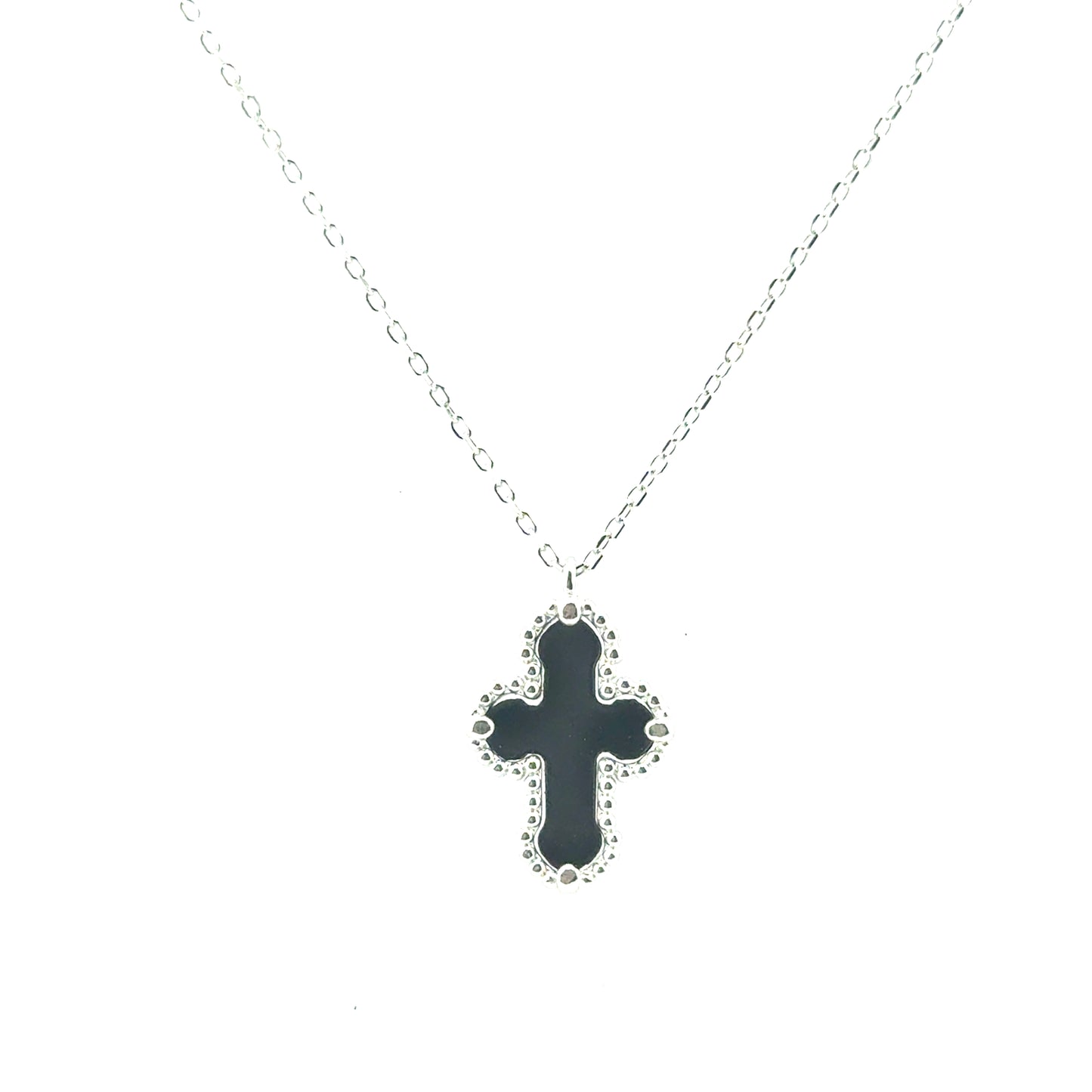 Collar Cruz (Onix) en Plata