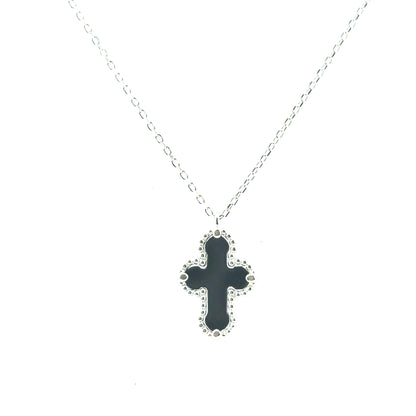 Collar Cruz (Onix) en Plata