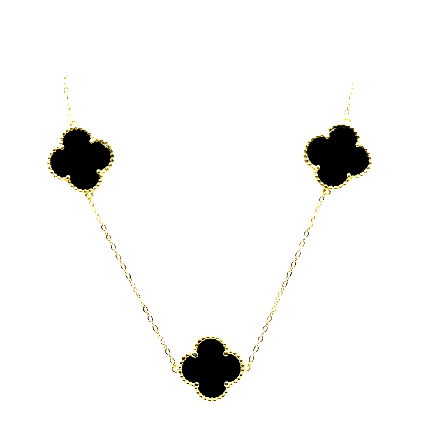 Collar 7 Treboles (Negro) en Plata con Baño de Oro