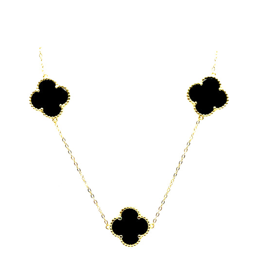 Collar 7 Treboles (Negro) en Plata con Baño de Oro