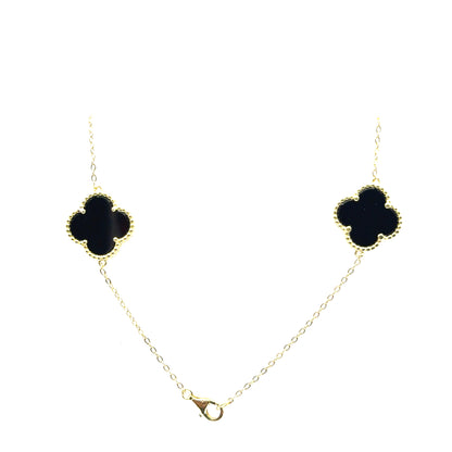 Collar 7 Treboles (Negro) en Plata con Baño de Oro