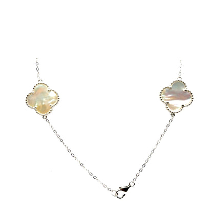 Collar 7 Treboles (Blanco) en Plata