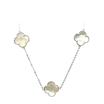 Collar 7 Treboles (Blanco) en Plata