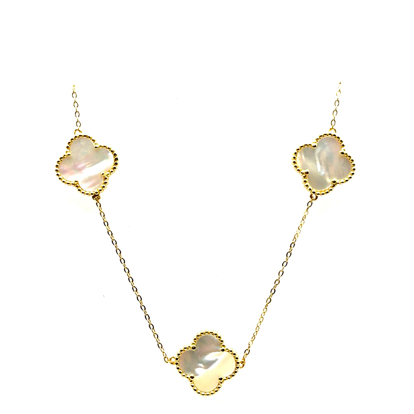 Collar 7 Treboles (Blanco) en Plata con Baño de Oro