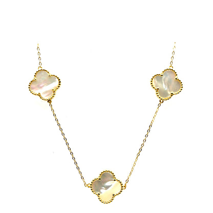 Collar 7 Treboles (Blanco) en Plata con Baño de Oro