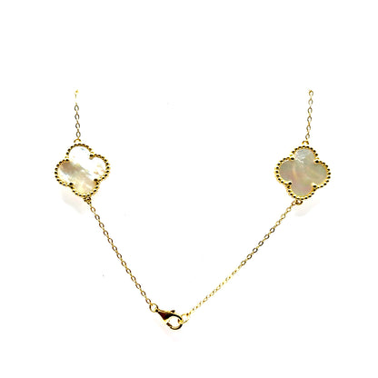 Collar 7 Treboles (Blanco) en Plata con Baño de Oro