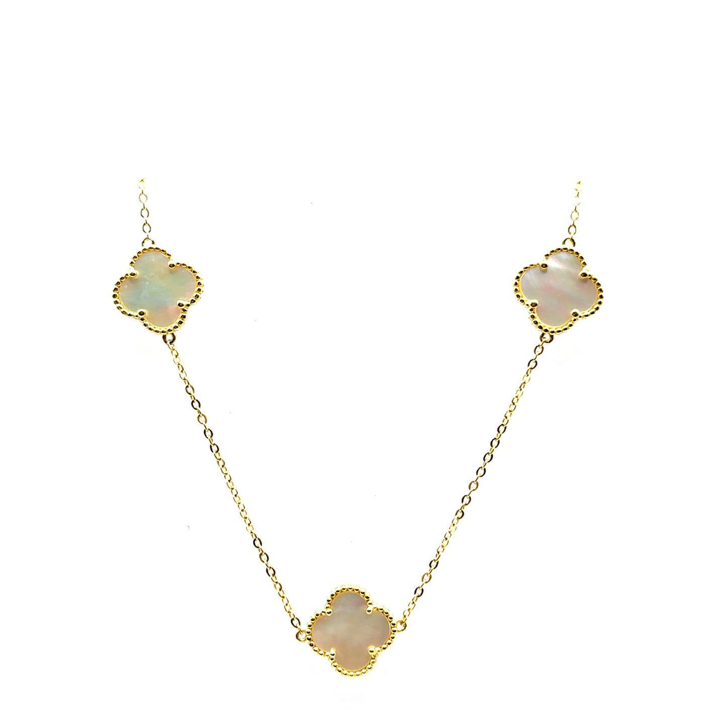 Collar 5 Treboles (Blanco) en Plata con Baño de Oro