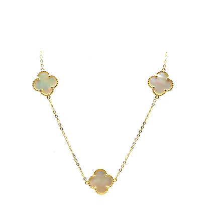 Collar 5 Treboles (Blanco) en Plata con Baño de Oro