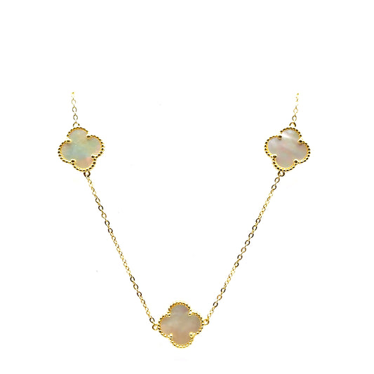 Collar 5 Treboles (Blanco) en Plata con Baño de Oro