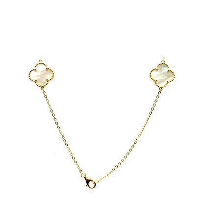 Collar 5 Treboles (Blanco) en Plata con Baño de Oro