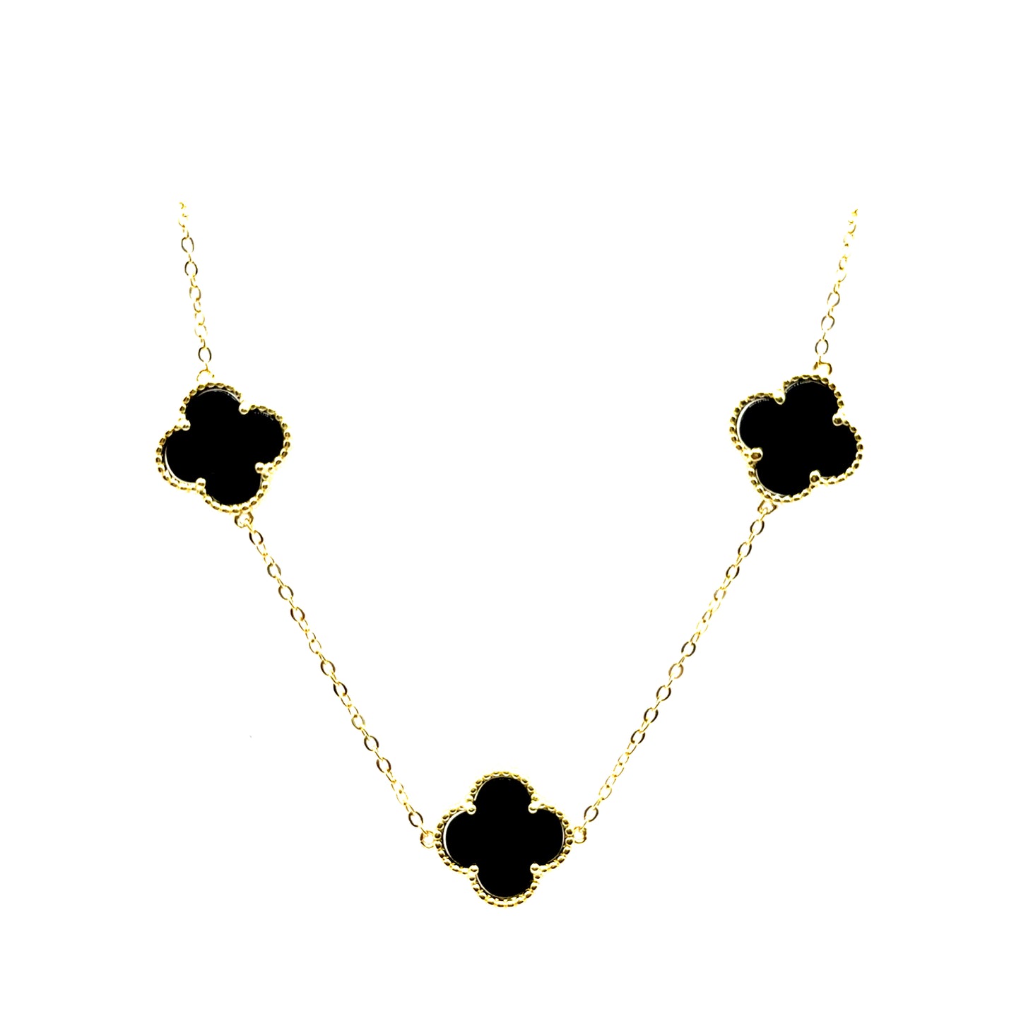 Collar 5 Treboles (Negro) en Plata con Baño de Oro