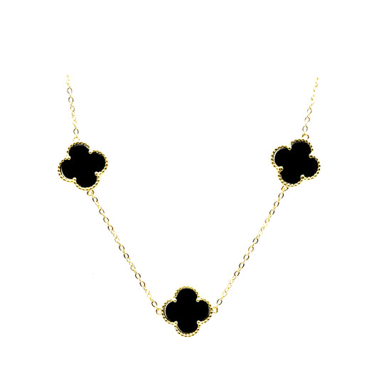 Collar 5 Treboles (Negro) en Plata con Baño de Oro