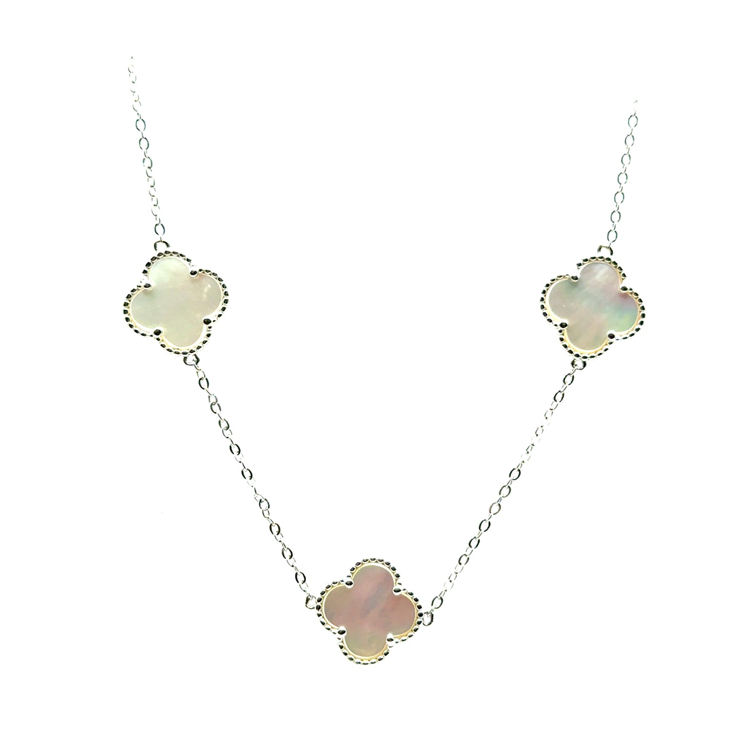 Collar 5 Treboles (Blanco) en Plata 925