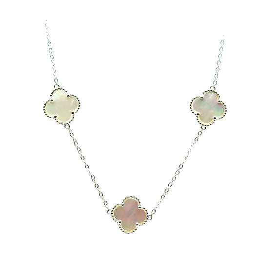 Collar 5 Treboles (Blanco) en Plata 925