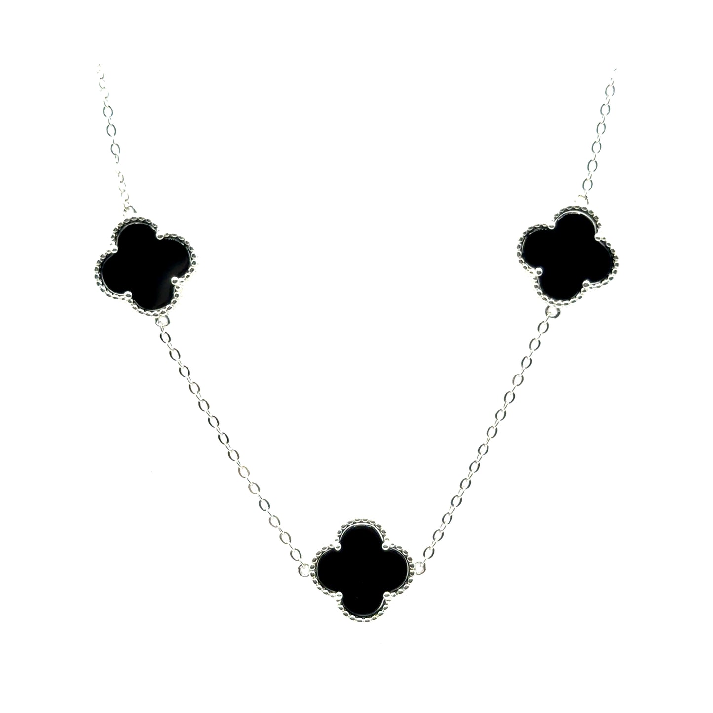 Collar 5 Treboles (Negro) en Plata 925
