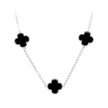 Collar 5 Treboles (Negro) en Plata 925