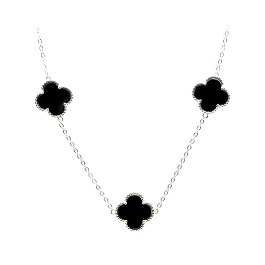 Collar 5 Treboles (Negro) en Plata 925